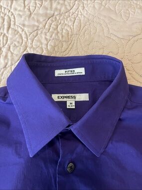 Men’s purple Express 1MX fitted button down dress shirt size Medium 15-15 1/2